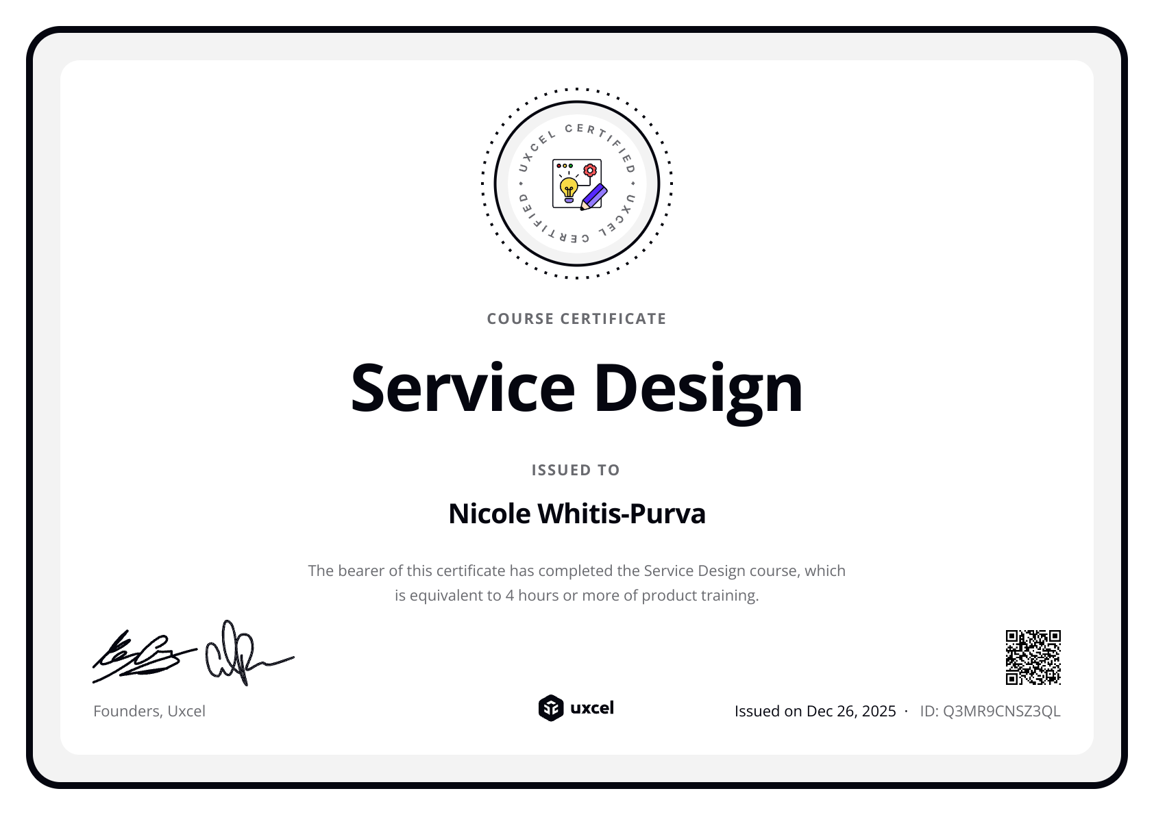 Nicole Whitis-Purva's certificate